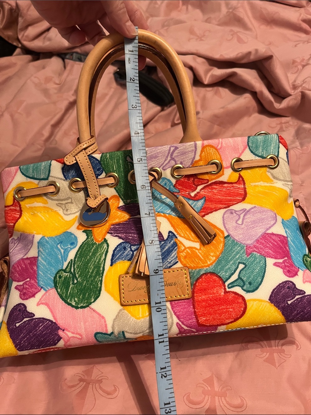 NWT Dooney & Bourke Multicolor Wonder Duck Satchel with Tan Leather Trim - Picture 11 of 11